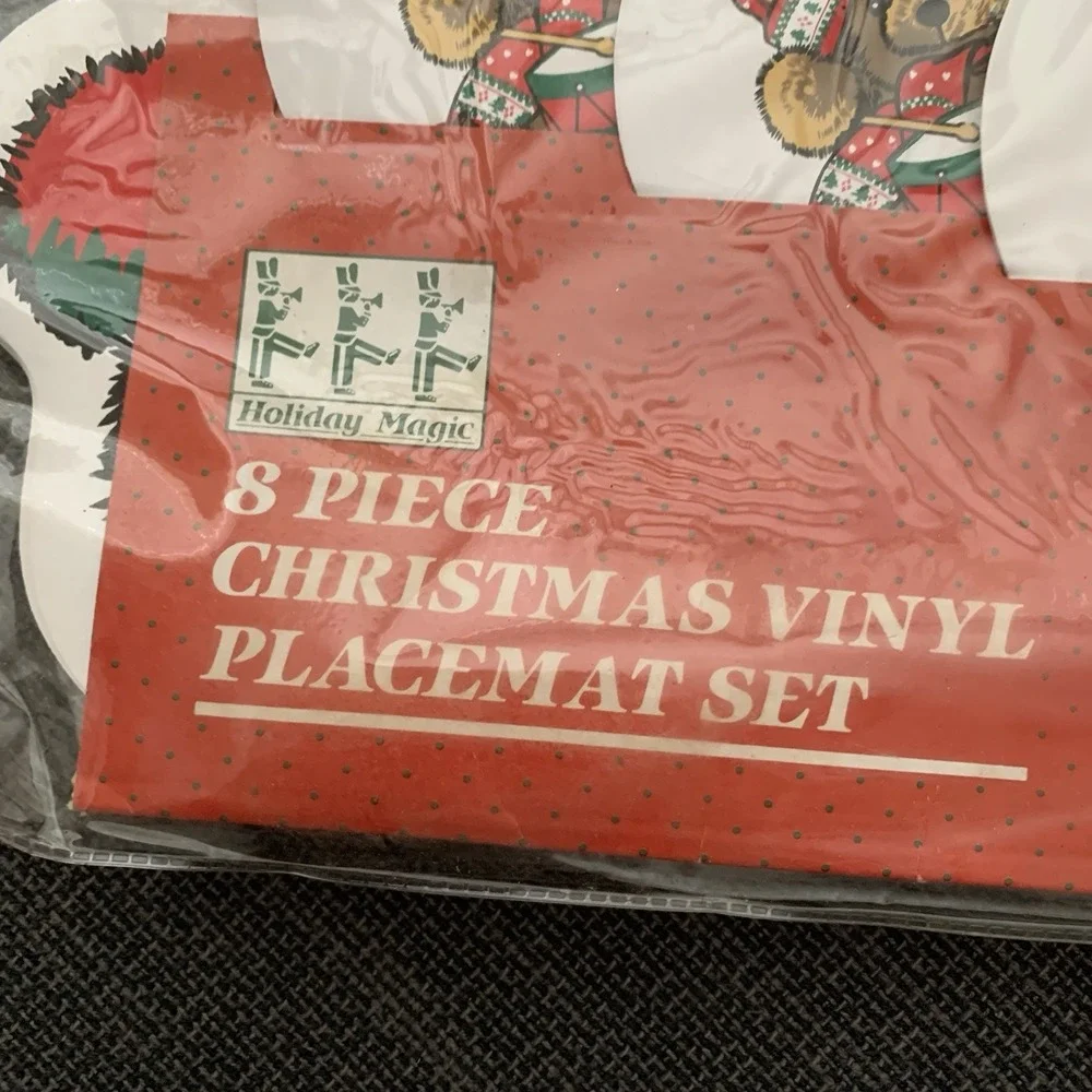 New Vintage Venture Christmas Teddy Bear‎ Placemats Coasters 8 Pc Vinyl